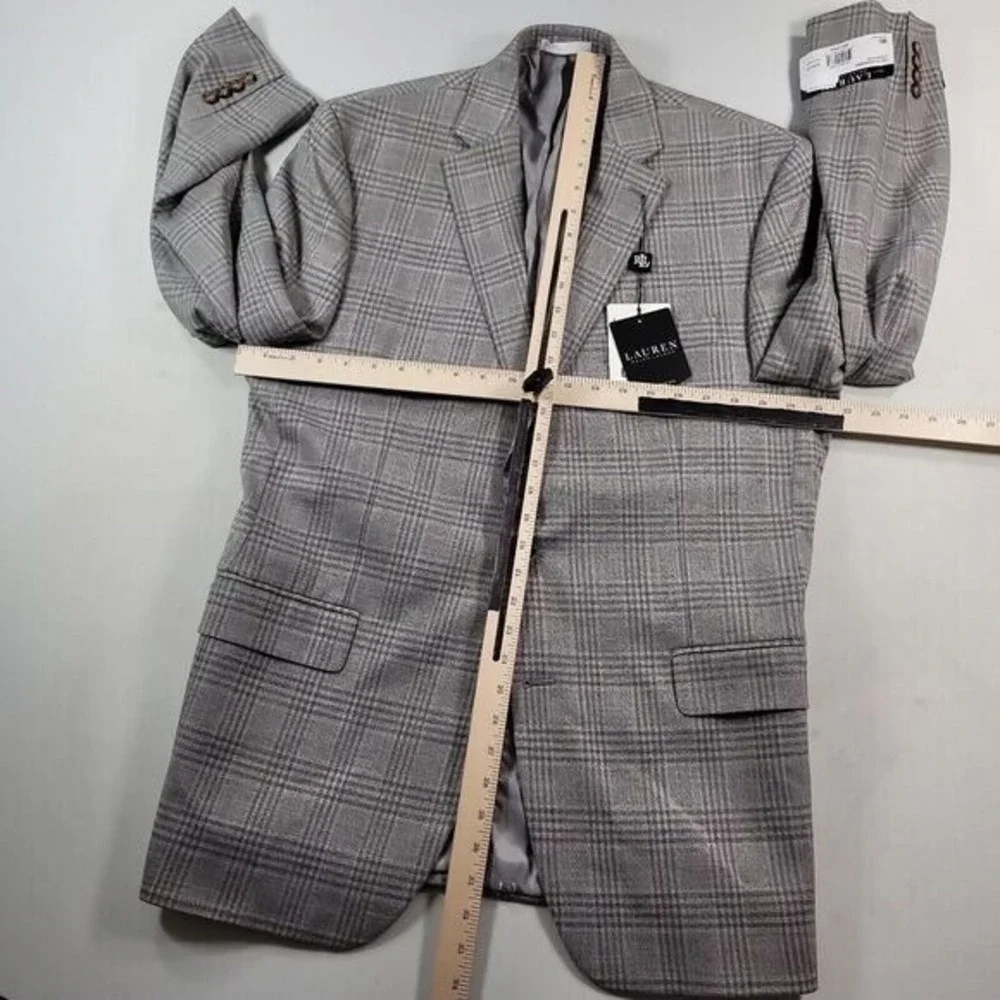 LRL Ralph Lauren Sport Coat Mens 44L 44 Oatmeal Grey‎ Plaid Blazer $295 NEW